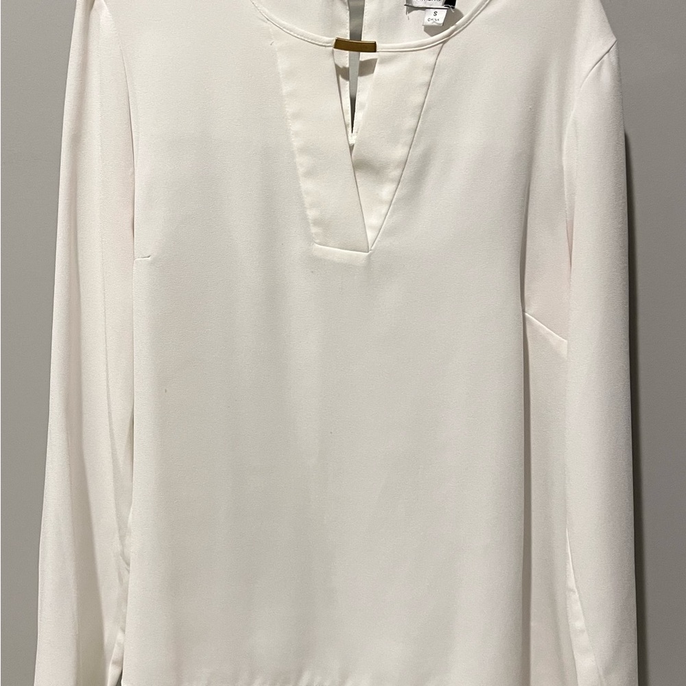 Tahari Cream Blouse with Keyhole Neckline